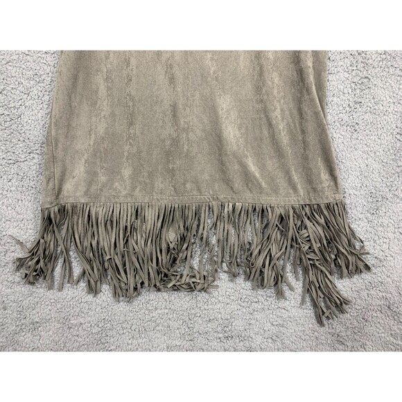 Large (L) Pink Rose Gray Faux Suede Microfiber Fringe Kimono Cardigan Vest - Picture 13 of 16